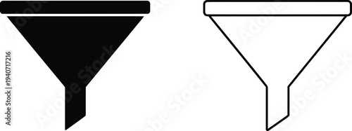 Funnel icons, black and white, business, marketing, sales, conversion isolated on transparent background, Vector
