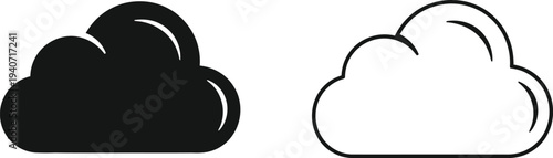 Black and white cloud icons isolated on transparent background, Vector