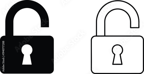 Padlock icons set, security symbol, locked and unlocked isolated on transparent background, Vector