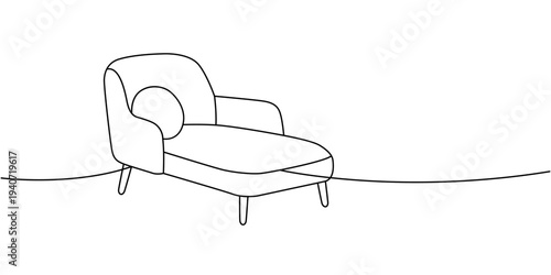 Chaise lounge with pillow in outline. Minimalist elegant furniture for interior decor illustration.