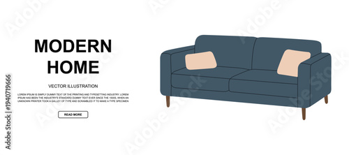 Modern vector layout with cozy sofa. Flat design furniture illustration for website, blog, or promotional materials.
