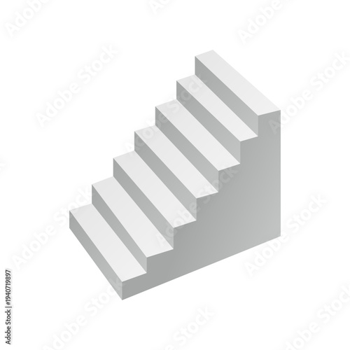 Isometric staircase illustration in grey tones. Clean vector concept.