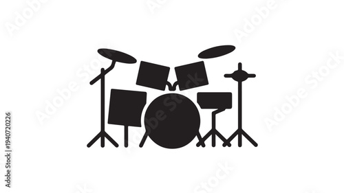 Drum Set Silhouette With Bass Drum And Cymbals For Music Performance, Band Promotion, And Concert Production Design