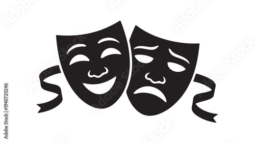 Theatrical Drama Masks Comedy And Tragedy Icon For Theater Performance Branding, Performing Arts Marketing, And Stage Production Design