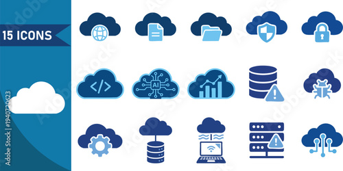 Set of 15 cloud computing icons vector