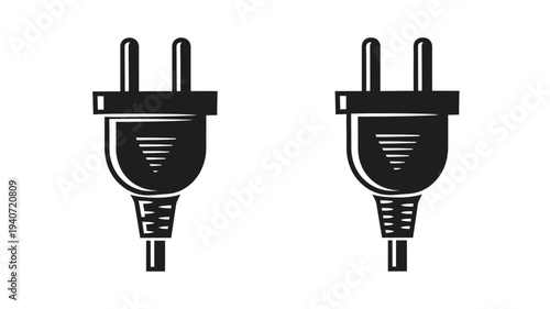 Two electrical plugs displayed in a stark black silhouette
