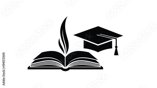 Graduation cap and open book design a symbolic academic silhouette