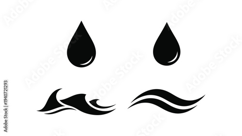 Two teardrops and wave forms create a minimalist face silhouette