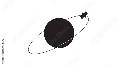 Saturn Planet Icon With Orbiting Satellite and Rings for Astronomy Education, Space Exploration Graphics, and Science Learning Materials
