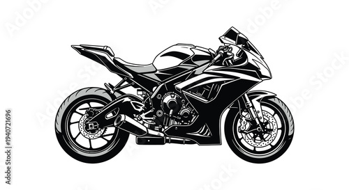A detailed black and white illustration of a powerful sports motorcycle showcasing its dynamic form silhouette high quality professional modern elegant