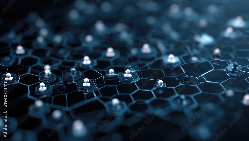 Obraz premium Digital Network Connecting People and Data in a Futuristic Hexagonal Grid.