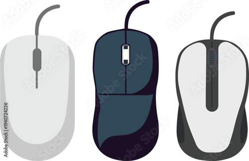 Computer mouse vector icon set wired optical mice for gaming and office flat design