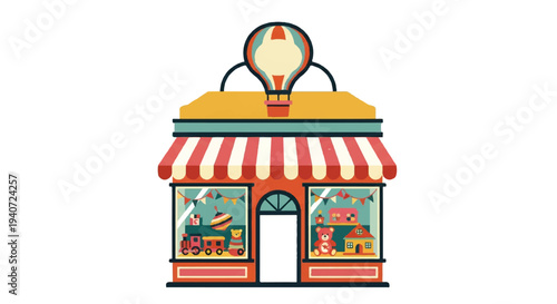 Toy store illustration shopfront with colorful displays and decorative elements