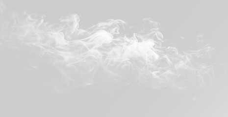 Thick grey smoke puff with dynamic flowing motion. Abstract monochrome gas or steam discharge on white. Realistic vapor cloud texture for environmental or industrial concept overlay fog effect png