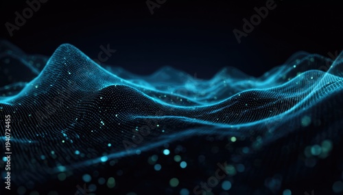 Abstract Blue Wave Particle Background with Glowing Dots.
