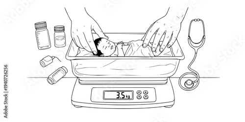 Premature Baby on Medical Weighing Scale Silhouette