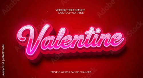 Bright neon valentine text effect in cursive script on dark red background viewed straight