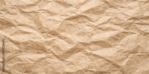 A blank vintage brown crumpled paper texture with an aged wrinkled pattern and creased grunge surface creates a rough antique parchment sheet design