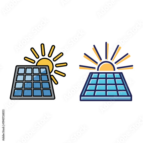 Solar Panel Energy Icons Illustration for Renewable Power Technology