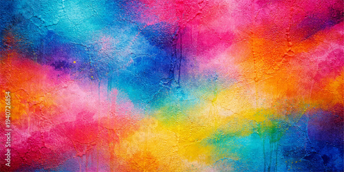 A bright seamless vector pattern featuring an artistic rainbow spectrum of colorful watercolor paint textures on an abstract grunge backdrop for a light geometric wallpaper design