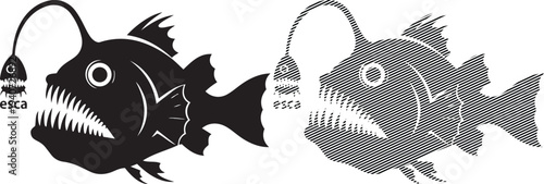 Two stylized fish with different patterns and a connecting line labeled hop