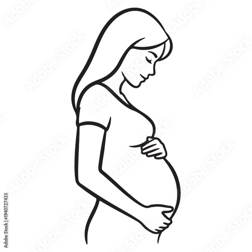 Pregnant Woman Silhouette Line Art Icon for Maternity Care Design