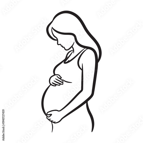 Pregnant Woman Silhouette Line Art Illustration for Maternity Care Design