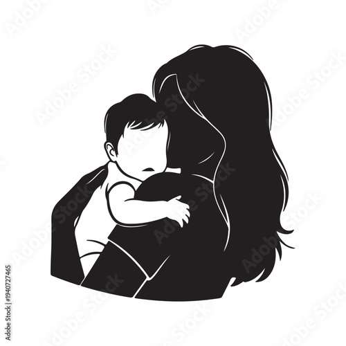 Mother Holding Baby Silhouette Illustration for Motherhood Care Design