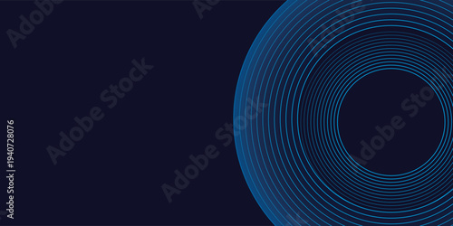Blue abstract background with spiral circle lines, technology futuristic template. Vector illustration.