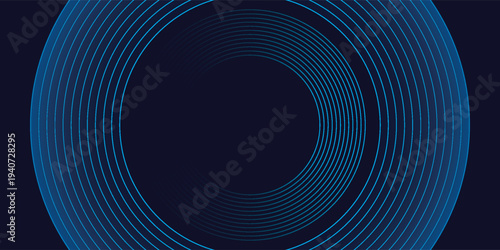 Blue abstract background with spiral circle lines, technology futuristic template. Vector illustration.