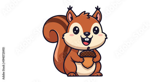 A cheerful cartoon squirrel holds an acorn showcasing a cute design and playful expression silhouette high quality professional detailed modern elegant