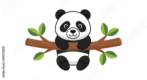 A charming illustration depicts a panda bear clinging to a branch with green leaves a delightful silhouette high quality professional detailed