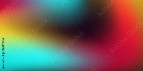 A dynamic abstract background featuring a smooth transition of colors from fiery red and orange to deep blue and teal overlaid with a fine grain