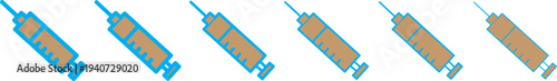 Syringe injection icons big set. Simple black stroke line  Vaccine injection icons.