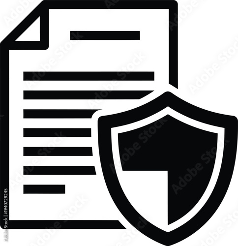 Document protection silhouette icon with shield