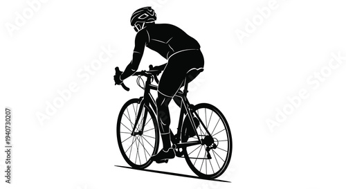 A dynamic black silhouette of a cyclist in motion leaning into a turn on a road bike silhouette high quality professional