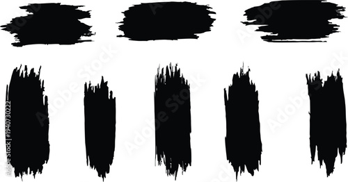 A collection of black brush strokes on a white background for artistic design