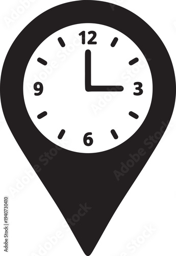 Map Pin with Clock Line Art Vector Illustration