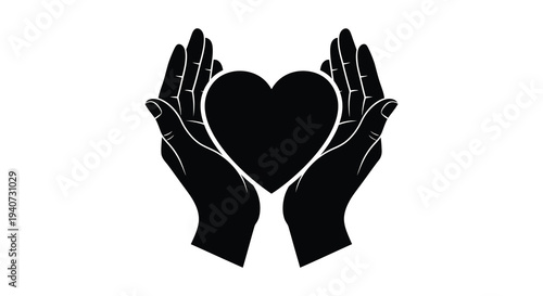 Two hands gently cradling a heart shape creating a powerful image of care and affection silhouette high quality professional detailed modern