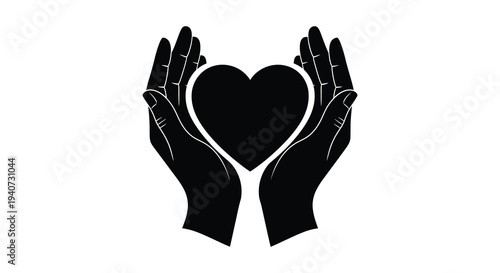 Two cupped hands gently cradle a dark heart shape symbolizing care protection and love a striking silhouette high quality professional