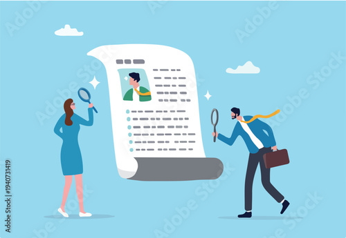 Recruitment, review candidate resume, talent seeker or HR human resource examine applicant, employee or job description, employment or job vacancy concept, business people review candidate resume