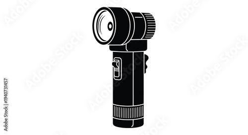 A stark black silhouette of a modern dive flashlight showcasing its ergonomic design and powerful beam silhouette high quality professional detailed