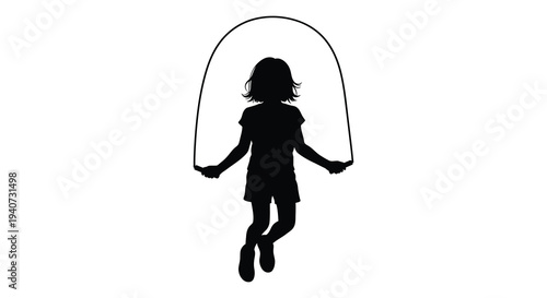 A young girl joyfully jumps rope in mid air depicted as a striking black silhouette high quality professional detailed modern elegant stylish