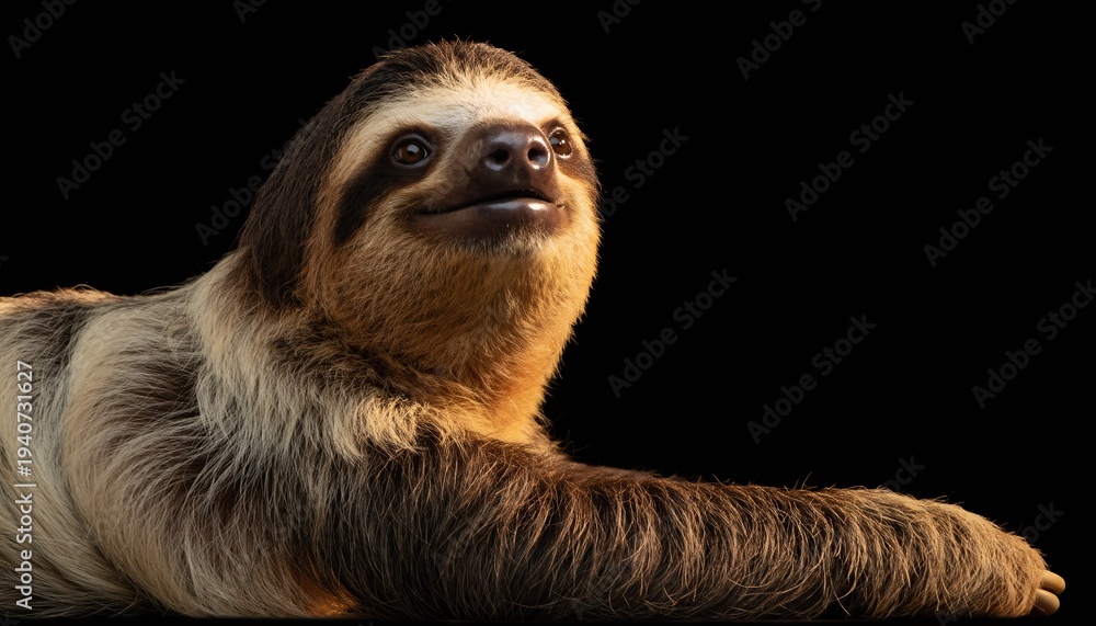 Fototapeta premium Sloth close-up isolated on a simple black background