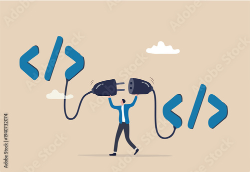 API, application programming interface to connect between software or application, coding to exchange information for website or software development, programmer connect socket between coding program
