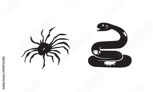 Set of 2 animal icons vector, spider and snake