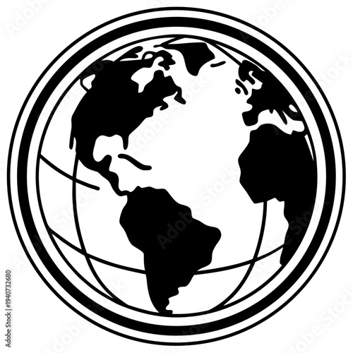 World globe illustration in black and white design for geopolitical concepts