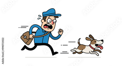 A startled mail carrier sprints away from a chasing dog depicted in a dynamic cartoon silhouette high quality professional detailed modern