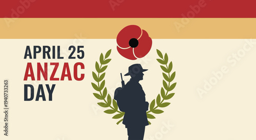 ANZAC Day tribute with soldier silhouette and poppy