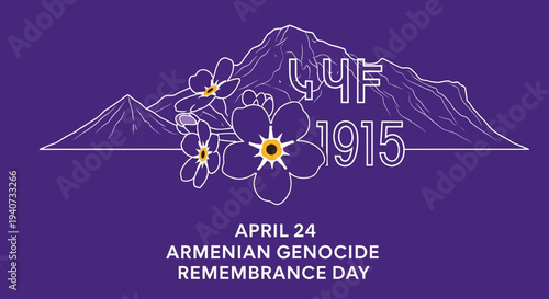 Armenian Genocide Remembrance Day on April 24 with symbolic flowers and mountain